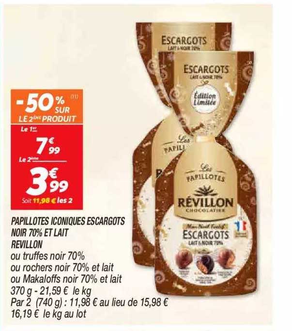 papillotes iconiques escargots noir 70% et lait révillon