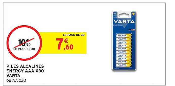 piles alcalines energy aaa x30 varta