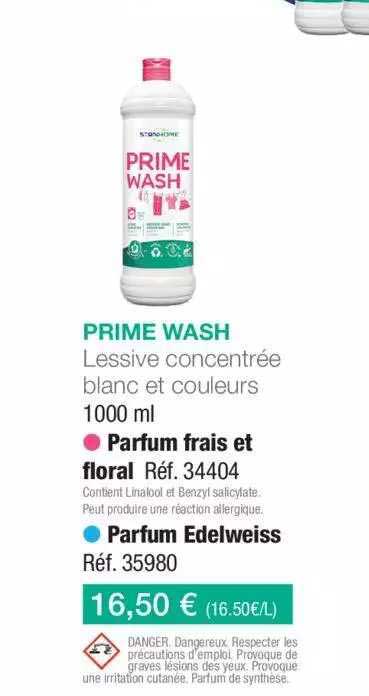 prime wash lessive concentrée blanc et couleurs parfum frais et floral parfum edelweiss