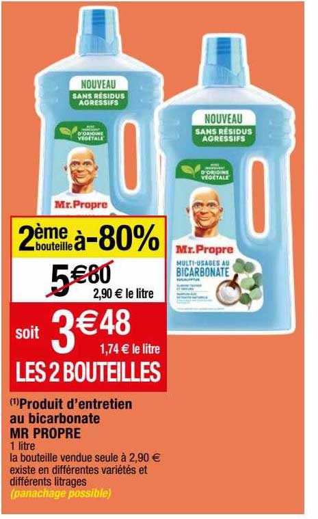 produit d'entretien au bicarbonate mr propre 2ème bouteille à -80%