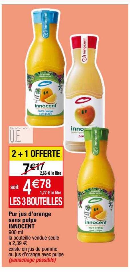 Pur Jus D'orange Sans Pulpe Innocent 2+1 Offerte