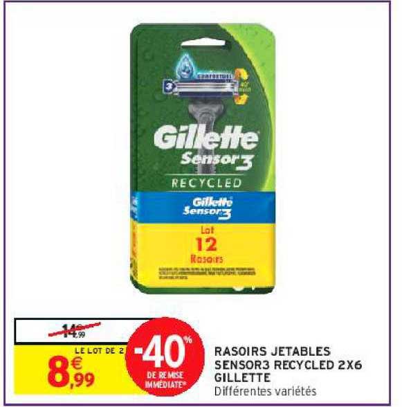 rasoirs jetables sensor3 recycled 2x6 gillette