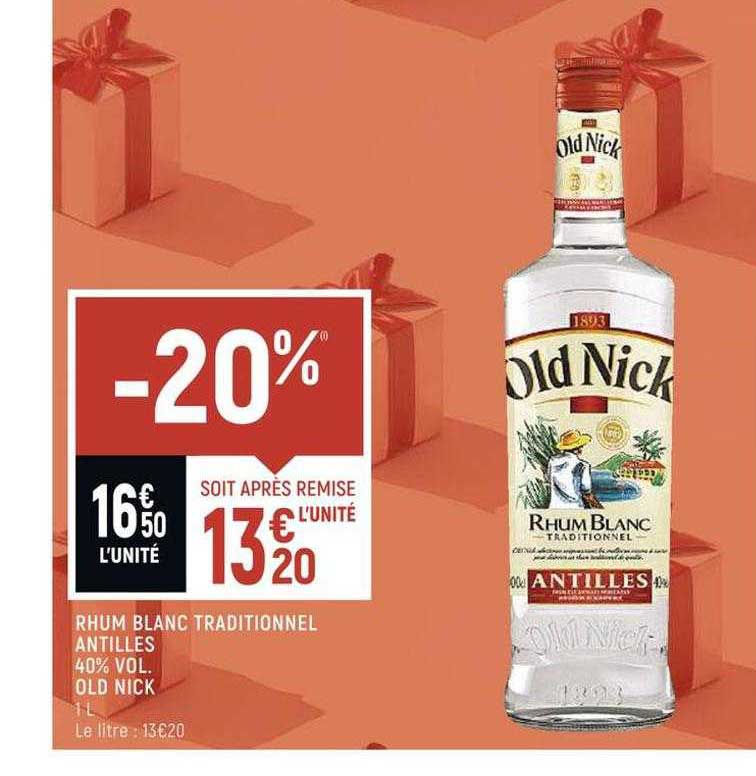 rhum blanc traditionnel antilles 40% vol old nick