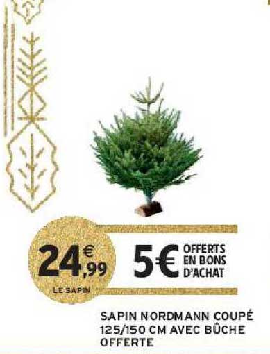 sapin nordmann coupé 125-150 cm avec bûche offerte
