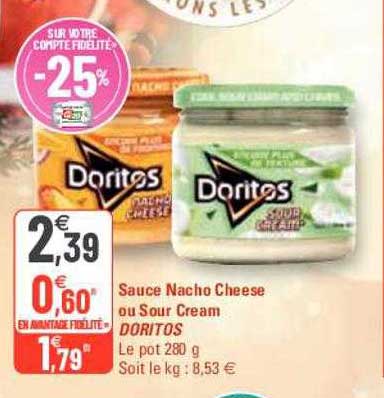 sauce nacho cheese ou sour cream doritos