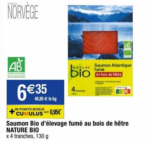 saumon bio d'élevage fumé au bois de hêtre nature bio