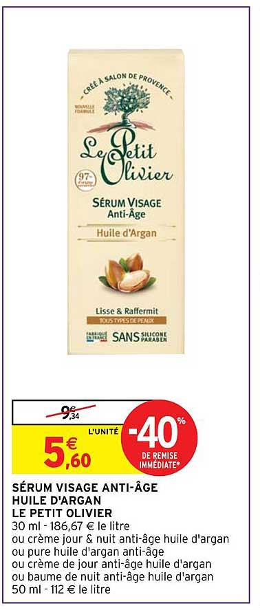 sérum visage anti-âge huile d'argan le petit olivier