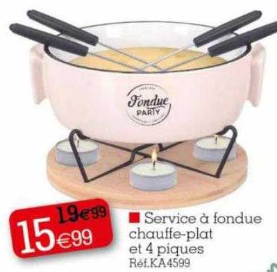 service à fondue chauffe-plat et 4 piques