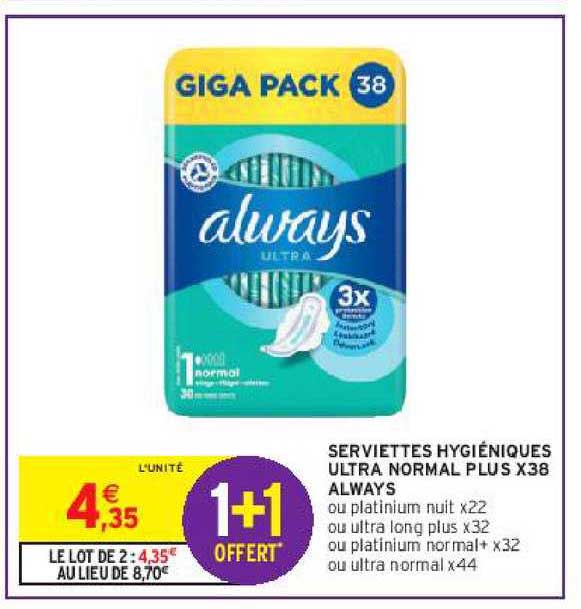 serviettes hygiéniques ultra normal plus x38 always