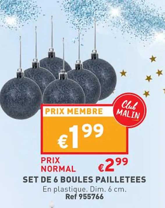 set de 6 boules pailletées