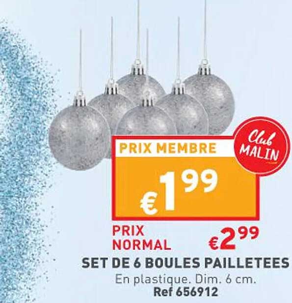 set de 6 boules pailletées