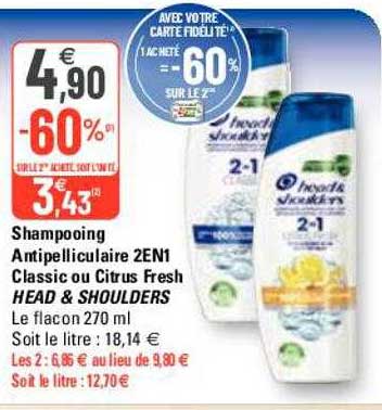 Shampooing Antipelliculaire 2 En 1 Classic Ou Citrus Fresh Head & Shoulders