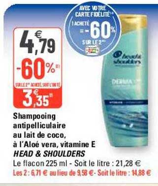 shampooing antipelliculaire au lait de coco, à l'aloé vera,  vitamine e head & shoulders