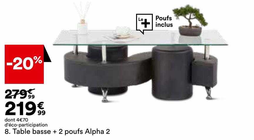 table basse + 2 poufs alphan 2