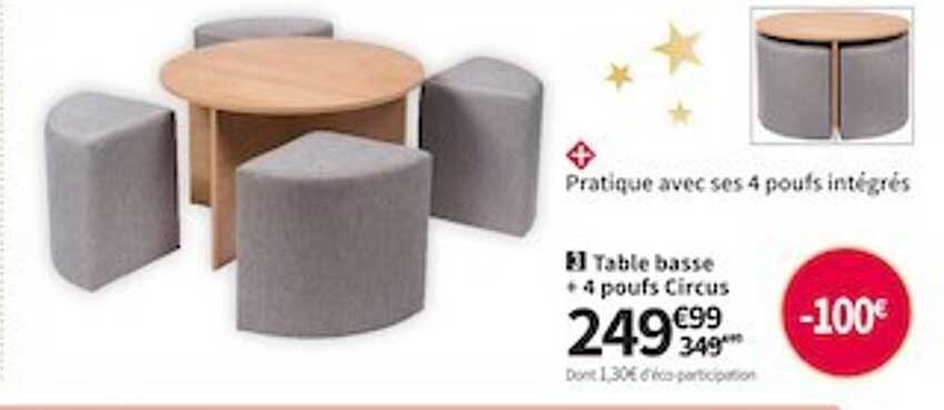 table basse + 4 poufs circus