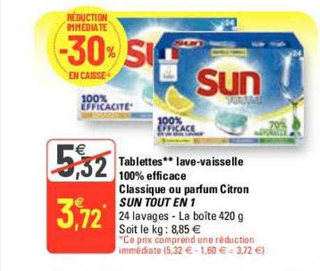 tablettes lave-vaisselle 100% efficace classique ou parfum citron sun tout en 1