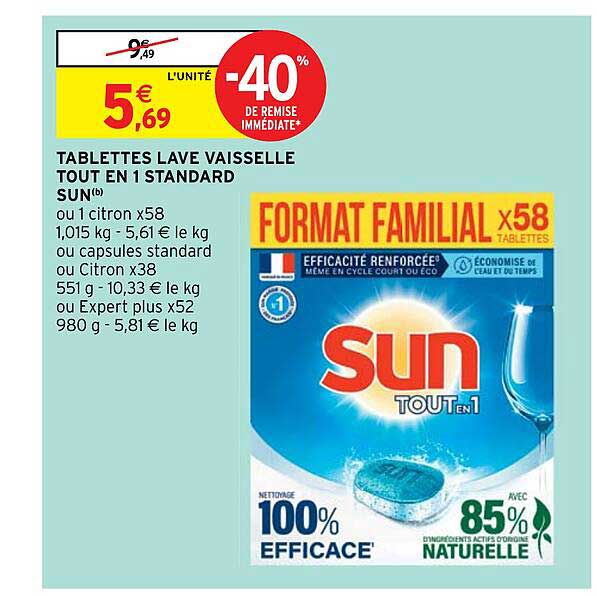 tablettes lave vaisselle tout en 1 standard sun
