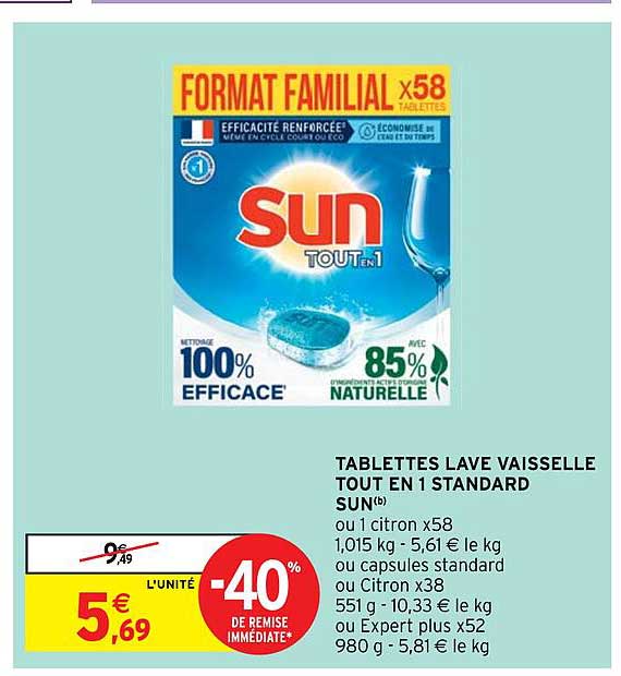 tablettes lave vaisselle tout en 1 standard sun