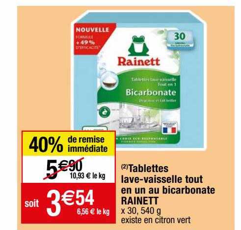 tablettes lave-vaisselle tout en un au bicarbonate rainett 40% de remise immédiate
