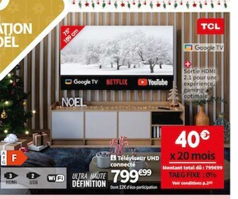 Téléviseur Uhd Connecté 75" 189 Cm Tcl