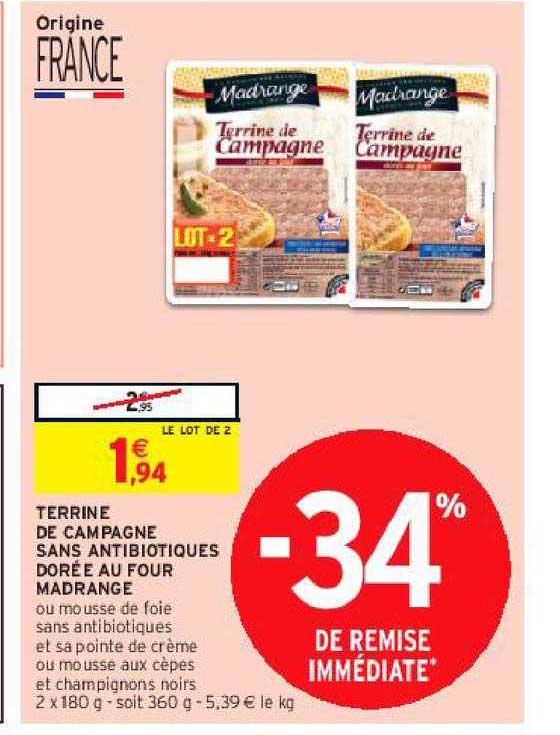 terrine de campagne sans antibiotiques dorée au four madrange