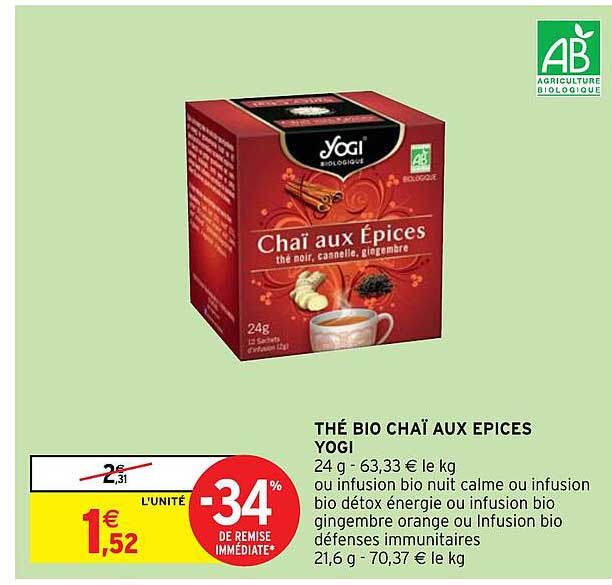 thé bio chaï aux épices yogi