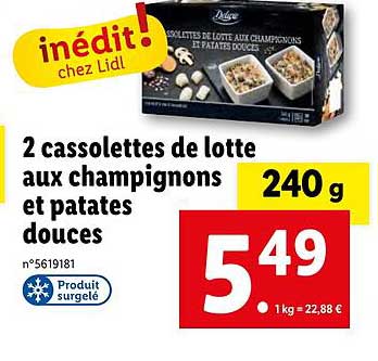 2 cassolettes de lotte aux champignons et patates douces