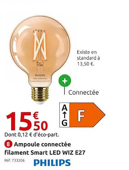 Ampoule Connectée Filament Smart Led Wiz E27 Philips