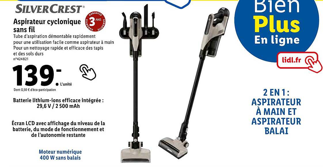 aspirateur cyclonique sans fil silver crest