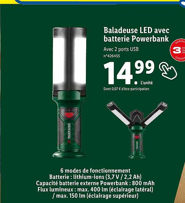 Baladeuse Led Avec Batterie Powerbank
