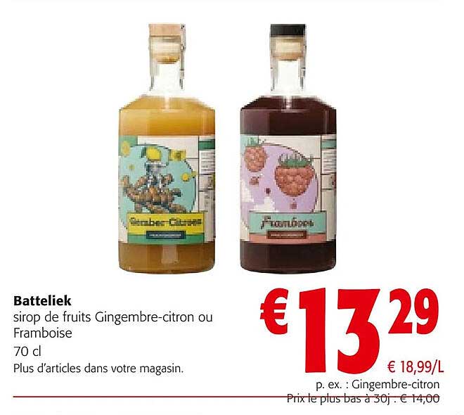 Batteliek Sirop De Fruits Gingembre-citron Ou Framboise