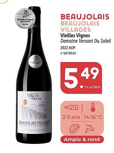 beaujolais villages vieilles vignes domaine versant du soleil 2022 aop