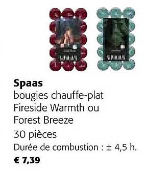bougies chauffe-plat fireside warmth ou forest breeze spaas
