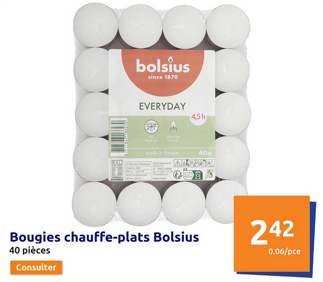bougies chauffe-plats bolsius