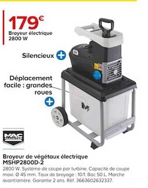 broyeur de végétaux électrique 2800 w mac allister