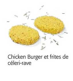 chicken burger et frites de céleri-rave