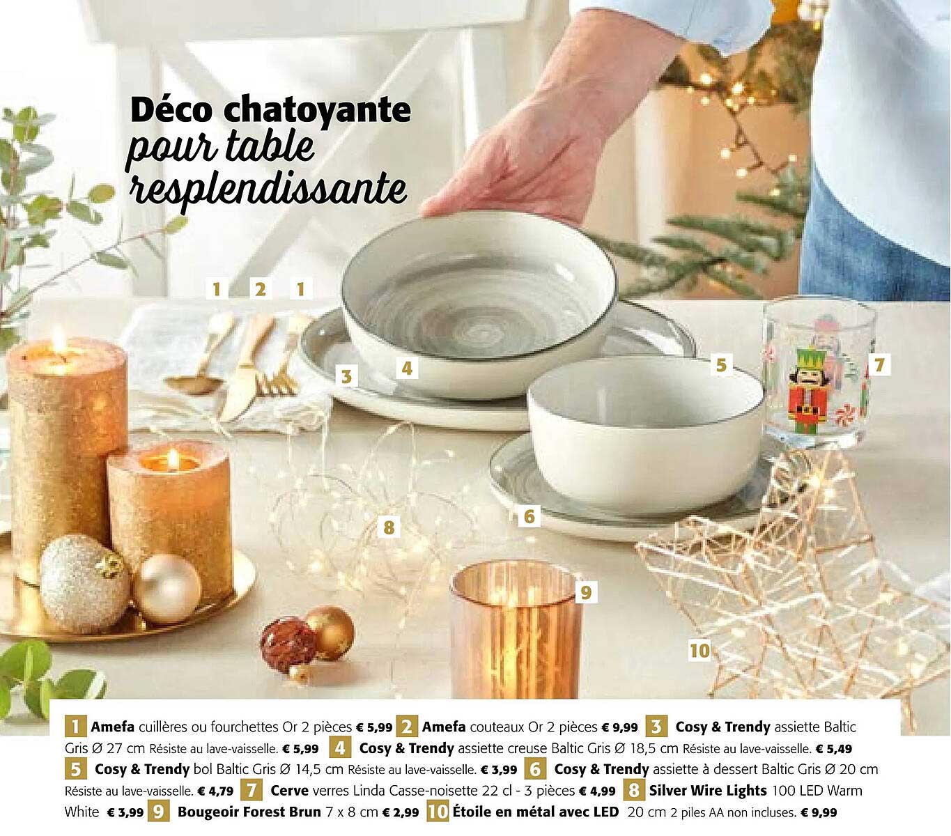 cuillères ou fourchettes or 2 pièces amefa, couteaux or 2 pièces amefa, assiete baltic gris cosy & trendy, assiette creusé baltic gris cosy & trendy, bol baltic gris cosy & trendy, assiette à dessert