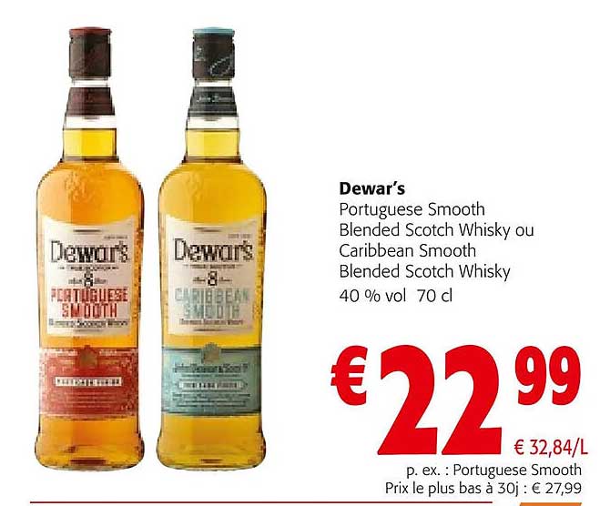 dewar's portuguese smooth blended scotch whisky ou caribbean smooth blended scotch whisky 40% vol