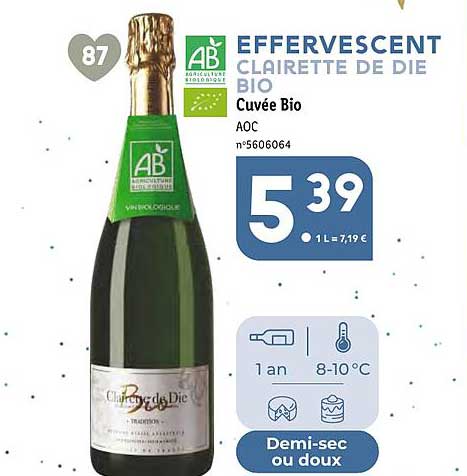 effervescent clairette de die bio cuvée bio aoc