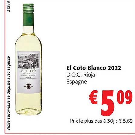 el coto blanco 2022 d.o.c. rioja espaghe