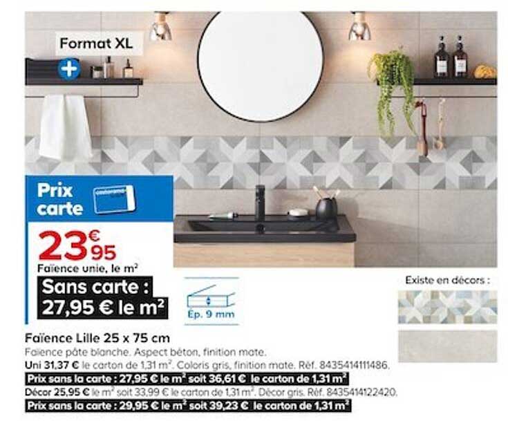 faïence unie lille 25 x 75 cm