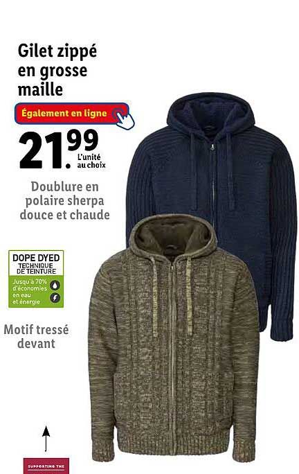 gilet zippé en grosse maille