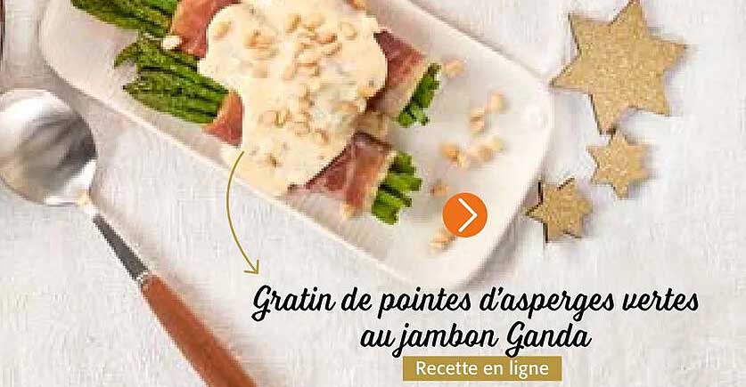 gratin de pointes d'asperges vertes au jambon ganda