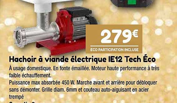 hachoir  à viande électrique  ie12 tech éco
