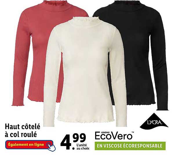 haut côtelé à col roulé ecovero lycra