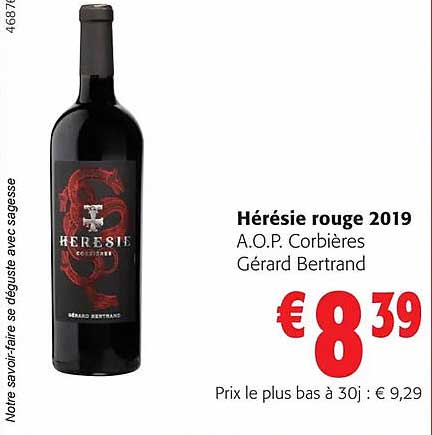 hérésie rouge 2019 a.o.p. corbières gérard bertrand