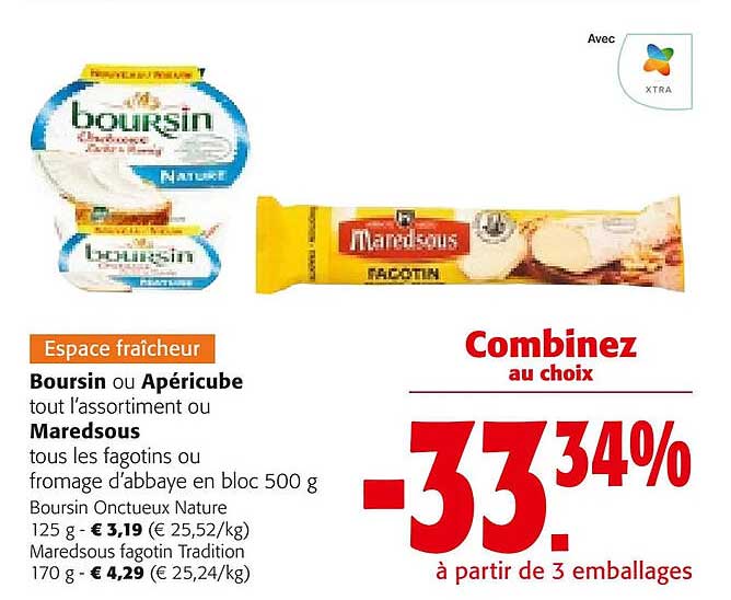 l'assortiment boursin ou apéricube ou maredsous