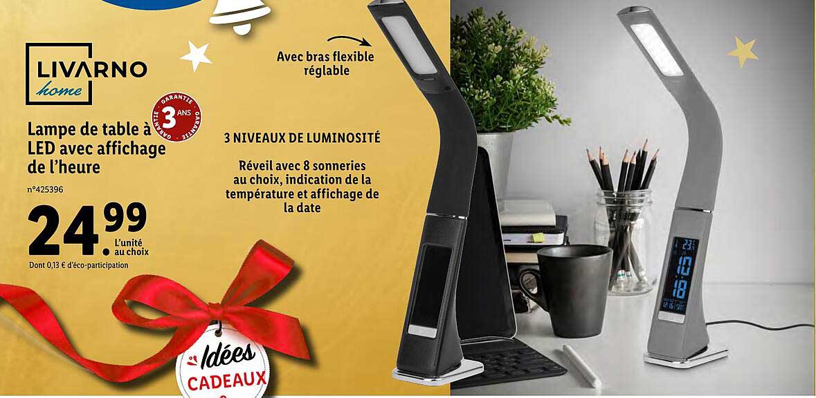 lampe de table à led avec affichage de l'heure livarno home