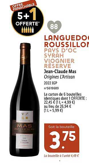 languedoc roussillon pays d'oc syrah viognier réserve jean-claude mas origines l'artisan 2022 igp