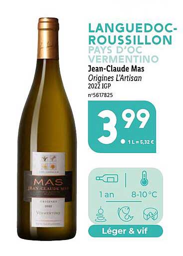 languedoc-roussillon pays d'oc vermentino jean-claude mas origines l'artisan 2022 igp